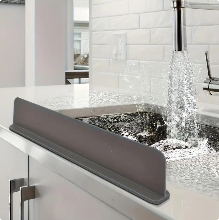 Silicone Sink Splash Guard – Self-Adhering Water Barrier for Kitchen Sinks & Countertops – Keep Dry, Stop Water Splashes and Mess