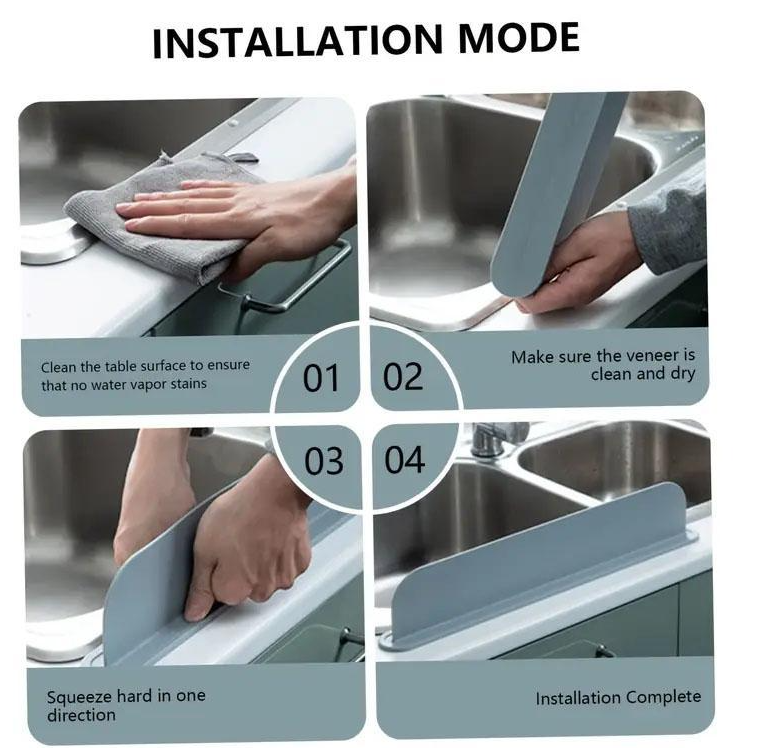 Silicone Sink Splash Guard – Self-Adhering Water Barrier for Kitchen Sinks & Countertops – Keep Dry, Stop Water Splashes and Mess